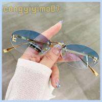 CONGYIYIMO07 ที่ไร้ขอบ แว่นตากันแดดผู้หญิงทรงรี การป้องกัน UV400 ตกแต่งตัวอักษร แว่นตากันแดดสำหรับผู้หญิง ทันสมัยและทันสมัย แว่นตาทรงตาแมว สำหรับผู้หญิงและผู้ชาย