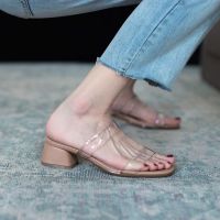 CODna68138 Internet-Famous Slippers Womens Summer Wear New Fashionable Chunky Heel Mid Heel Slippers Transparent Sandalsins-