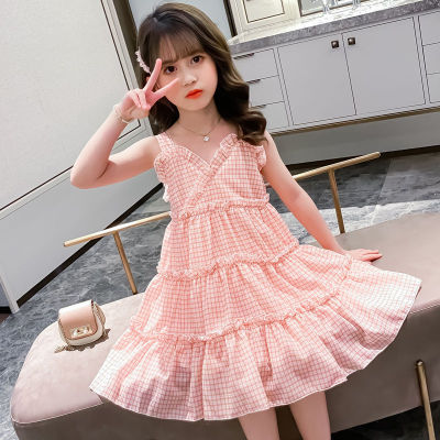 ชุดเดรส MODE Korea สำหรับเด็กผู้หญิงชุดเดรสผ้าชีฟองแฟชั่น2023ใหม่ฤดูร้อนเสื้อผ้าของสาวๆตัวเล็ก