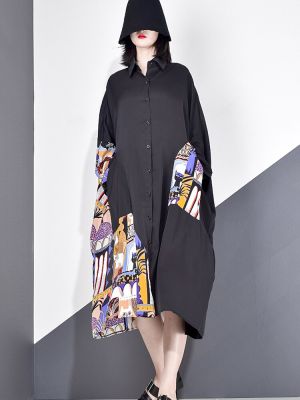XITAO Dress Print Casual Long Blouse Women Batwing Sleeve