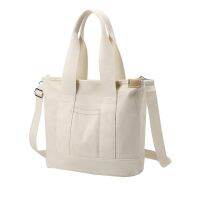 Multi-Pocket Tote Bag with Zipper, Canvas Japanese Handmade Handbag with Compartments, Multifunction