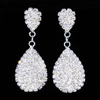 Classic Elegant Full Clear Rhinestone Dangle Earrings for Bride Silver Plated Long Drop Earring For Women Wedding Party Jewelry