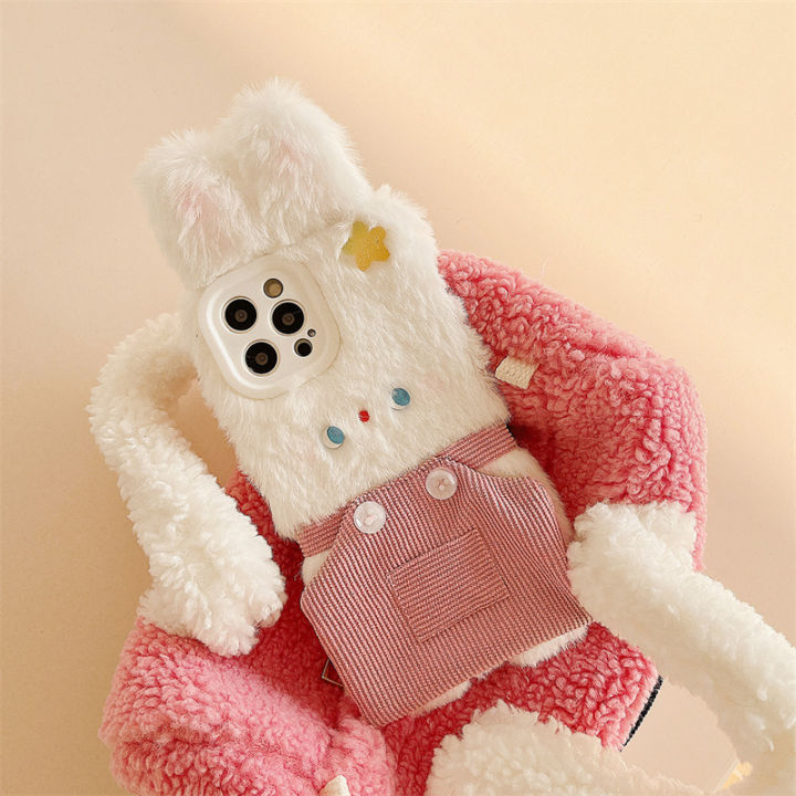 กระเป๋าใส่ผ้ากันเปื้อน-plush-rabbit-สำหรับ-iphone14-น่ารักตุ๊กตากระต่ายสีขาวขนาดเล็กสำหรับ-iphone12promax-กระเป๋าใส่กระต่ายสีชมพูสำหรับ-iphone-xs-xr-กระเป๋าใส่กระต่ายสีฟ้าสำหรับ-iphone13-กระเป๋าใส่กระ