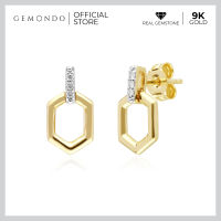 Gemondo ต่างหูทองคำ 9K ประดับเพชร (DIAMOND) ดีไซน์ต่างหูทรงเปิด รูปทรงเฮ็กซ์บาร์ : ต่างหูทอง ต่างหูเพชร