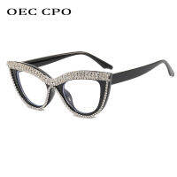 OEC CPO วินเทจเพชรแว่นกันแดดผู้หญิงแฟชั่น Rhinestone แมวตาอาทิตย์แว่นตาหญิงพังก์คริสตัลแว่นตา UV400เฉดสี