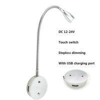 Touch Stepless Dimming LED Wall Lamp USB Rechargeable Port DC 12V 24V Hose Spotlight Ho Bedroom Kitchen Bedside Reading Light