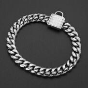 In stock14mm Bạc Cuba Chuỗi Xích Chó Vòng Cổ Vật Nuôi Thép Không Gỉ Móc
