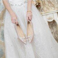 Plus Size(34-44)Wedding Shoes Bridal Flat Women Shallow Mouth Pointed Sequin Crystal