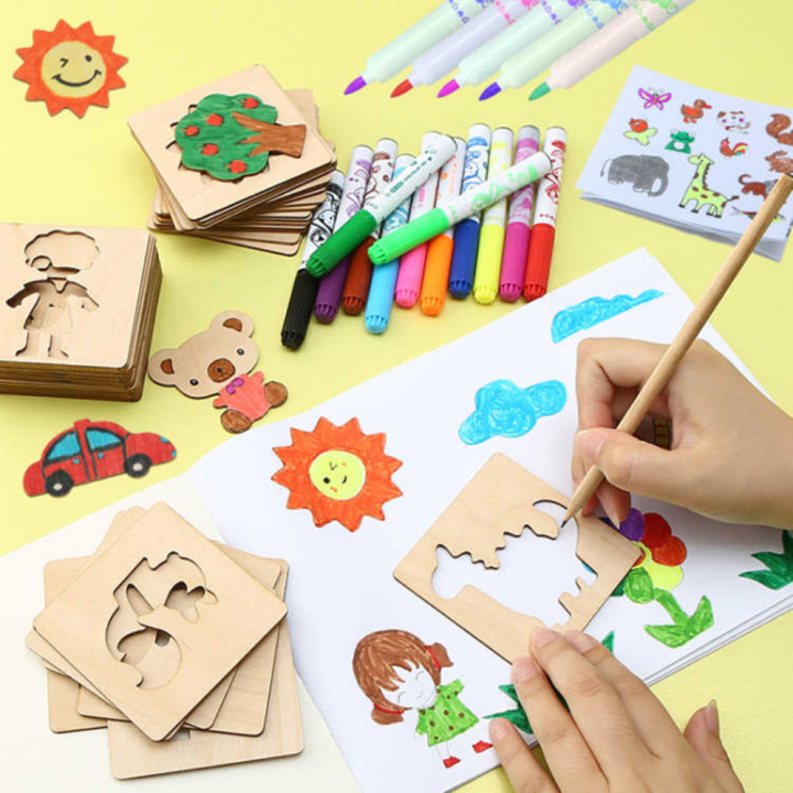 diy-20ชิ้น-montessori-เด็กวาดภาพวาดไม้-s-tencils-แม่แบบหัตถกรรมปริศนาวิทยาศาสตร์ของเล่นเพื่อการศึกษาสำหรับของขวัญเด็ก