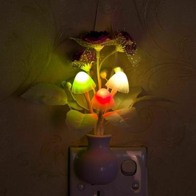 Plug-in Flower LED Night Light Smart Sensor Colorful Mushroom Lilac Night Light Bedroom Home Decor Light Wall Lamps US/EU Plug