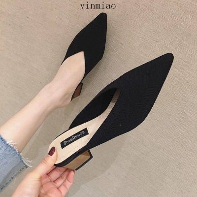 ♝✷△ Korean Pointed Toe Flat Half Shoes Mules Women Sandals2022 Spring And Summer New Baotou Slippers Wom