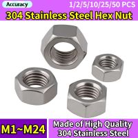 1/50PCS M1 M1.2 M1.4 M1.6 M2 M2.5 M3 M3.5 M4 M5 M6 M8 M10 M12 M14 M16 M18 M20 M22 M24 DIN934 304 Stainless Steel Hex Hexagon Nut