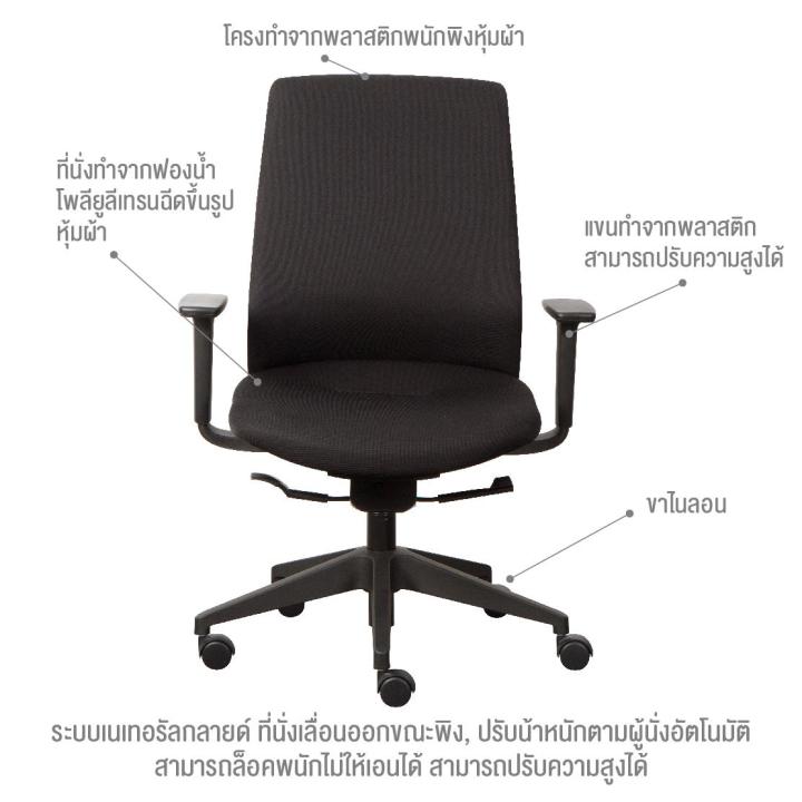 modernform-เก้าอี้สำนักงาน-เก้าอี้ทำงาน-เก้าอี้ออฟฟิศ-เก้าอี้ผู้บริหาร-รุ่น-tr-พนักพิงกลาง-ที่วางแขนปรับความสูงได้-มีระบบโยกเอน-natural-glide-พนักพิงหุ้มผ้าสีดำ