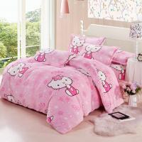 {ความคิดสร้างสรรค์ของตกแต่งบ้าน} ชุดเครื่องนอน Sanrio Hello Kitty ผ้านวมคลุมเตียงคลุมปลอกหมอนสำหรับทารกผ้าปูที่นอนลายการ์ตูนปะการังขนแกะเด็กผู้หญิงผ้านวมฤดูหนาว