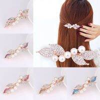 1Pc Chic Fashion Metal Leaf Shape Hair Clip Barrettes Rhinestone Pearl Hairpin Barrette Hair Claws Women Hair Styling Tool