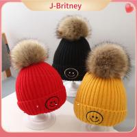 หมวกสกีอุ่น J-BRITNEY มีพู่ปอมปอมสำหรับเด็กหญิงเด็กชายหมวกบีนนี่เด็กหมวกรูปหน้ายิ้ม