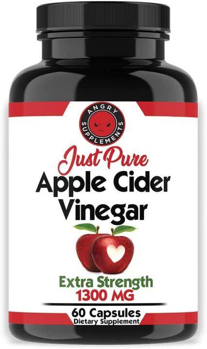 Pure Apple Cider Vinegar Extra Strength 1300mg Angry Supplements 60 Capsules All Natural Detox