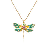 Punk Drop Oil Zircon Dragonfly Pendant Necklace for Women Copper Hip Hop Man Jewelry Animal 2022 Trend Choker Collare Para Mujer