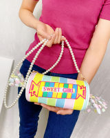 Sweet Candy Design Shoulder Bag Color Stripe Pu Women Clutch Bag Embroidered Letters Casual Crossbody Bag Female Pouch