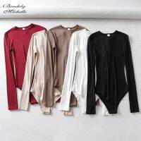 ▨✇ jiyi946012824 BRADELY MICHELLE Long-Sleeve O-neck Knitted Bodysuit Streetwear Elastic Jumpsuits