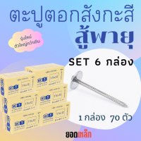 (ุ6 กล่อง ) ตะปูหัววัวคันไถ ตอกสังกะสี รุ่นสู้พายุ รุ่นใหม่  1 กล่อง 70 ตัว ตะปูหัวร่ม ตะปูหมวก