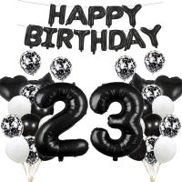 Black Happy Birthday Number Foil Balloons Adult Kids Party Decorations Women Men 10 11 12 13 15 18 20 25 30 35 40 50 60 Year Old Balloons