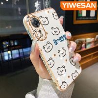 YIWESAN เคสสำหรับ OPPO A58 5G A58X 5G A78 5G เคสดีไซน์ใหม่การ์ตูนขอบหมีสุขสันต์สี่เหลี่ยมเคสมือถือลายชุบแบบบางกล้องฝาปิดเลนส์เต็มป้องกันเคสนิ่มกันกระแทก