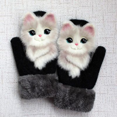 Simulation Animal Winter Warm Gloves Long Cute Plush Furry Full Finger Mittens Soft Gloves Antlers Christmas Hat For Men Women