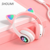 Flashing LED Cute Cat Ears Headphones Bluetooth Wireless Headset with Mic TF FM Kid Girl Stereo Music Earbud Kitten Earphon Gift