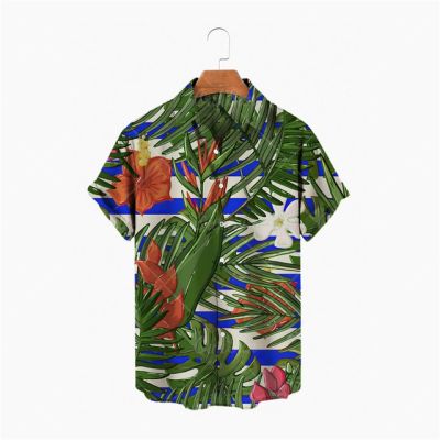 แฟชั่นผู้ชายเสื้อฮาวายผู้ชายสบายๆสีพิมพ์ Beach Aloha เสื้อแขนสั้น Xl 5Xl Camisa Liana Hombre👔👔