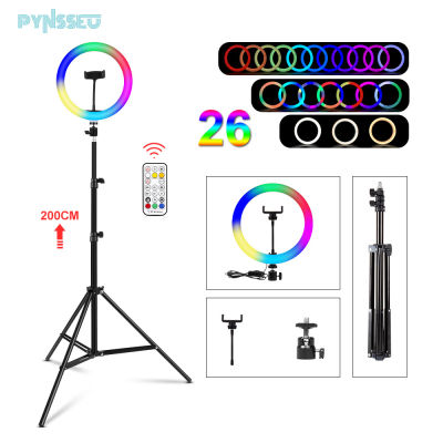 PYNSSEU RGB Video Ring Lamp with Tripod Phone Clip Photography Colorfuls Light Ring with Remote Control for Video Live YouTube