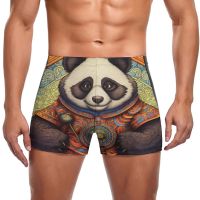 Panda Swimming Trunks Colored Cartoon  Pencil Art Fashion Beach Swim Boxers Push Up Durable Man Swimwear Swimwear