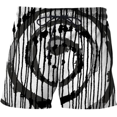 Mens Trunks Black and white stripes Printed Beach Board Shorts with Pockets Cool Mesh Lining Abstract pattern pants