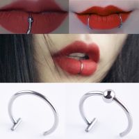 2PCS Women lips Rings Medical Titanium steel Nose Ring Fake Nose Ring Septum Clip On mouth Ring Fake Piercing Body Clip Hoop