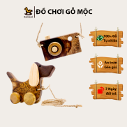 Set Máy Ảnh và Chú Chó Lắc Tai Gỗ Tự Nhiên - Đồ Chơi Gỗ Gemoni