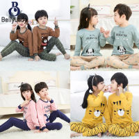 2 Pieces Kids Cotton Pajamas Suit Cartoon Printing Round Neck Long Sleeves Tops Trousers Homewear Set For Boys Girls【fast】