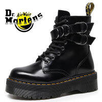 Dr Martens Air Wair Martin Boots สำหรับผู้ชายและผู้หญิง1460แพลตฟอร์ม10หลุม Cross หัวเข็มขัดคู่แหวนโลหะ Trim แฟชั่น Biker รองเท้า Rock สไตล์ Martin Boots