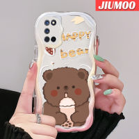 เคส JIUMOO สำหรับ OPPO เคส A52 A72 A92 4G เคสลายการ์ตูนหมีชานมนิ่มเนื้อครีมเคสซิลิโคนกันกระแทกโทรศัพท์โปร่งใสเคสใสป้องกันเลนส์กล้อง