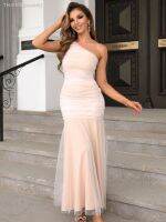 ▥❀ ocehrk Yissang-um ombro malha Prom Dress Ruched