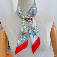 【CC】✣❦  Early New Small Silk Scarf Luxury Hot Air Print Womens Hair Surround Streamer Headscarf