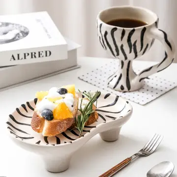 Ins Korean Style Creative Dessert Personalized Ice Cream Bowl Ceramic  Splash Ink High Foot Bowl Yogurt Fruit Cup