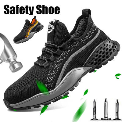 Onesunnys  🍃🍃รองเท้าเซฟตี้ รองเท้านิรภัย รองเท้าเดินป่าแฟชั่น ป้องกันการชนและป้องกันการแทง ทนต่อการสึกหรอ รองเท้าเซฟตี้ระบายอากาศ Flyknit