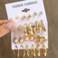 【YP】 12 Pairs/Set Fashion Gold Color Womens Hoop Earrings for Woman Female Dangle Earring Set Jewelry