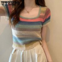 ▦◆ WTEMPO Knitted Fashion Striped Tunic Tees Shirts Female New Korean Loose T-Shirts Wholesale