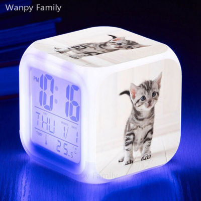 【Worth-Buy】 แมวสัตว์เลี้ยงน่ารักนาฬิกาปลุก Led 7สีแฟลชนาฬิกาอิเล็กตรอนอเนกประสงค์หน้าจอใหญ่นาฬิกานาฬิกาดิจิตอล Reloj Despertador