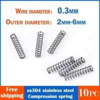 【LZ】 10pc 304 stainless steel spring wire diameter 0.3mm OD 2-6mm length 5-50 mm compression Small spring  Machinery accessories