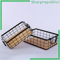 [SHARPREPUBLIC1] Dual Ear Rectangular Kitchen Storage Iron Basket Wood Bottom Fruit Basket