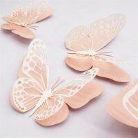 ▥❈ New Double-layer Pink Hollow Butterfly 3D Decorative Simulation Butterfies Wedding Festival Home Decoration Wall Stickers 20 PCS