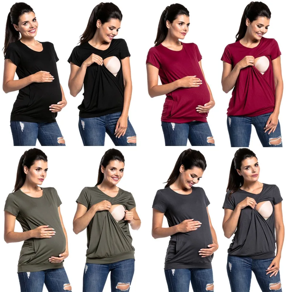 Summer Pregnant Mom Prints Loose Nursing Tops Postpartum Mommy