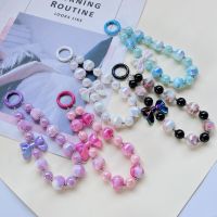 Cute Keychain Phone Straps Korean Fashion Bow Bracelet Wrist Strap Phone Lanyard Creative School Bag Pendant Phone Accessories